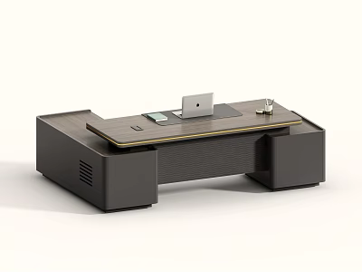Modern Office Desk With Laptop Stationery Sleek Surface And Organized Workspace 3d model