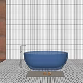 Sleek Blue Bathtub Interior With Chrome Faucet White Grid Tile Backsplash And White Countertop