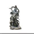 Three Ancient Muscular Mythological Statues Holding Weapons On Rock Bases