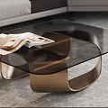 Elegant Coffee Table With Glass Top Metal Frame In Living Room With Sofa And Magazines