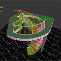Modern Spiral Staircase With Wooden Steps And Black Railings On Dark Floor