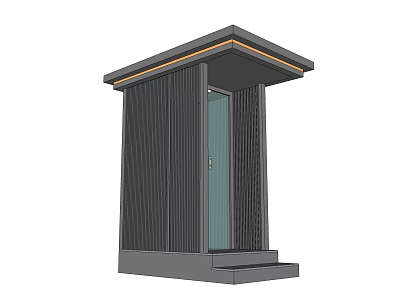 Modern Small Structure With Dark Gray Striped Panels Glass Door Top Lighting And Front Step 3d model