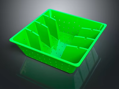 Green Plastic Pet Feeding Container With Divided Compartments And Holes 3d model