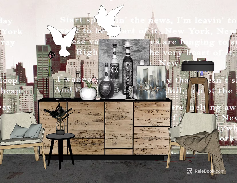 Modern Entryway Hallway With Console Table Chairs And Decorative Wall Art 3d model