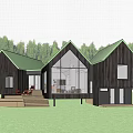 Modern Single Family House With Wooden Exterior Large Glass Windows And Woodland Surroundings