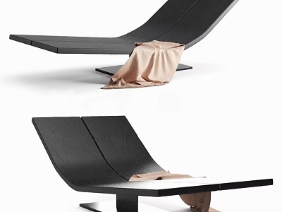 Sleek Black Modern Lounge Chair With Wooden Frame And Beige Throw Cloth 3d model