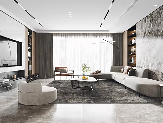 Modern Living Room Large Flat Floor Guest Dining Room 3d model