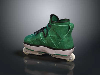 Green High Top Roller Skates With Black Laces And White Wheels Design 3d model