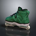 Green High Top Roller Skates With Black Laces And White Wheels Design