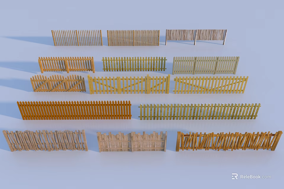 Various Styles Of Wooden Railings With Different Patterns For Home And Garden 3d model 