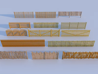 Various Styles Of Wooden Railings With Different Patterns For Home And Garden 3d model