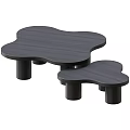 Modern Petal Shaped Coffee Table With Wooden And Black Finish And Cylindrical Legs