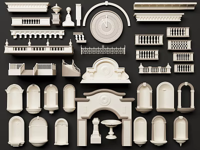 Classic Ornate Architectural Components With Cornices Balustrades Arches Columns And Decorative Moldings 3d model