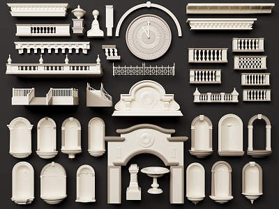 European-style building components European-style porch European-style pillar European-style door and window European-style railing European-style handrail 3d model