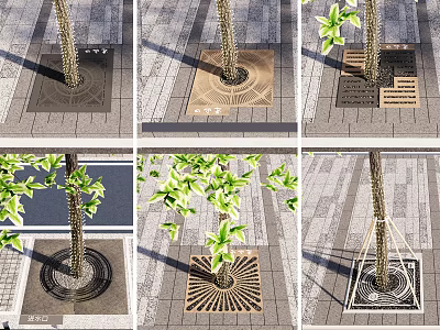 Various Urban Tree Pit Designs with Decorative Grilles Pavement Patterns and Drainage Structures 3d model