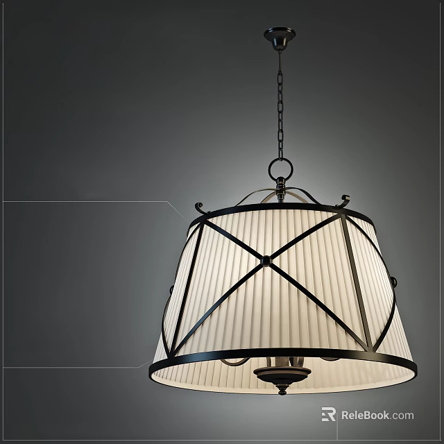 Elegant Classic Pendant Light With Metal Frame Cross Pattern Fabric Shade 3d model 
