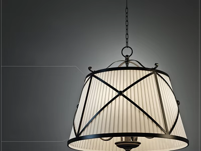 Elegant Classic Pendant Light With Metal Frame Cross Pattern Fabric Shade 3d model