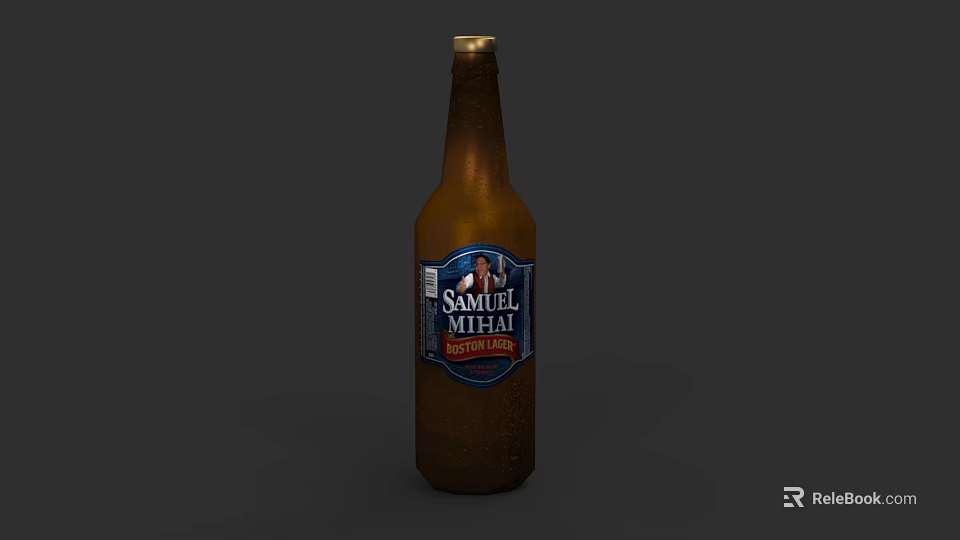 Samuel Adams Boston Lager Brown Bottle With Gold Cap And Beer Glass 3d model 