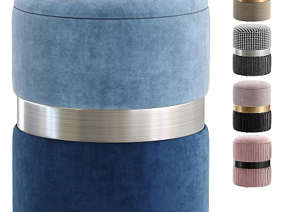 Modern Blue Velvet Ottoman With Metallic Strip And Various Colored Elegant Designs 3d model