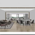 Spacious Modern Private Dining Box Interior With Round Table Sofa And Floor to Ceiling Windows 3d model