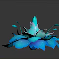 Blue And Teal Layered Flower Plant With Unopened Buds On Black Background