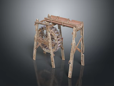 Traditional Handcrafted Wooden Spinning Wheel With Frame And Stand Structure 3d model