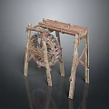 Traditional Handcrafted Wooden Spinning Wheel With Frame And Stand Structure