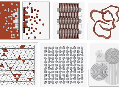 Modern Abstract Wall Art With Geometric Patterns Brown White Gray Red Accents 3d model