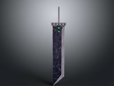 Futuristic Sword With Dark Textured Blade And Green Glowing Dots Design 3d model
