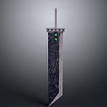 Futuristic Sword With Dark Textured Blade And Green Glowing Dots Design