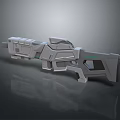 Futuristic Sci Fi Weapon 3D Model With Gray Metallic Finish And Green Accent Details