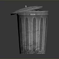 Metal Trash Can With Round Lid And Textured Striped Surface Design 3d model