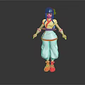 Anime Character in Red White Outfit with Dark Blue Hair Red Hairpiece and Red Shoes