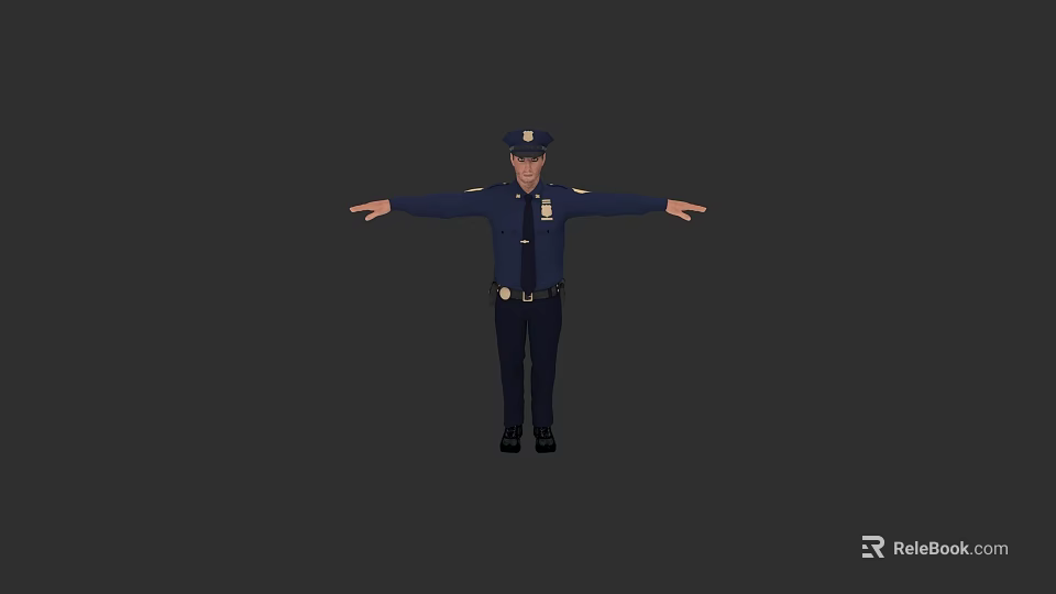 Man in Police Uniform Standing with Arms Outstretched in Full Body Pose 3d model 