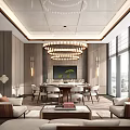 Luxurious Modern Private Dining Room With Chandelier Dining Table And Sofas 3d model