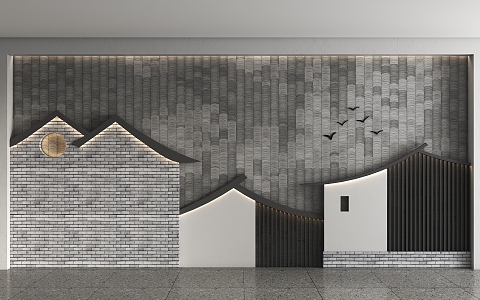 Tile Background Wall Jiangnan Watertown Background Wall Huizhou Architecture Background Wall Restaurant Background Wall Screen Partition Wall 3d model