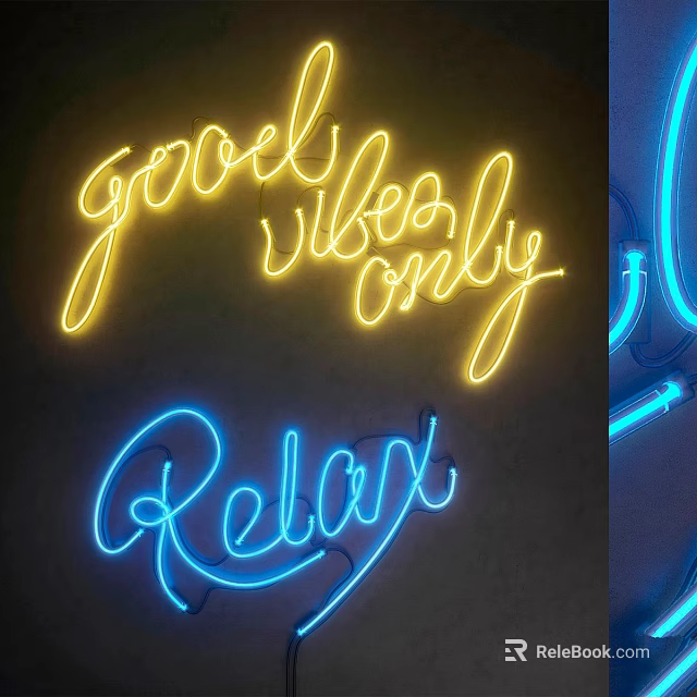 Neon Lightbox Featuring Good Vibes Only and Relax Text in Yellow Blue for Wall Decor 3d model 