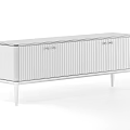 Modern Light Beige TV Stand With Vertical Stripe Doors Golden Handles And Dark Wooden Legs