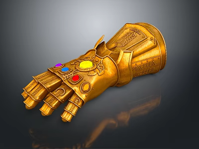 Golden Infinity Gauntlet Sculpture With Colorful Gems And Intricate Carved Details 3d model