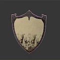 Antique Iron Shield with Gold Finish and Rustic Carved Details in Medieval Style