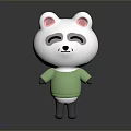 White Cartoon Bear Game And Movie Character With Pink Ears Green Shirt Smiling Closed Eyes
