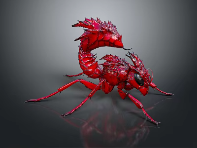 Red Scorpion Like Creature With Complex Red Exoskeleton Multiple Legs Sharp Tail Stinger And Aggressive Appearance 3d model