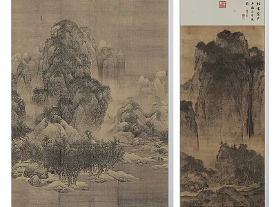 Traditional Chinese Landscape Painting With Mountains Trees Rocks And Water Elements 3d model