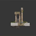 Ancient Architectural Scene Model With Tall Columns Water Pool And Green Plants