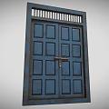 Blue Rusty Gate With Metal Hinge And Weathered Panel Design 3d model