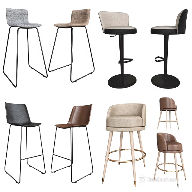 Modern Bar Stools With Leather Upholstery Metal Wooden Legs And Various Colors 3d model 