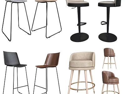 Modern Bar Stools With Leather Upholstery Metal Wooden Legs And Various Colors 3d model