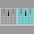 Modern Smart Storage Lockers With Gray And Light Blue Rows And Digital Panels 3d model