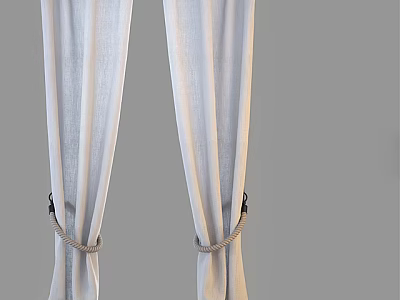 White Linen Curtains Hanging With Rope Ties In Simple Modern Style 3d model