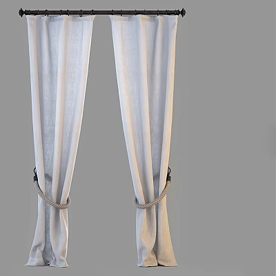 White Linen Curtains Hanging With Rope Ties In Simple Modern Style 3d model